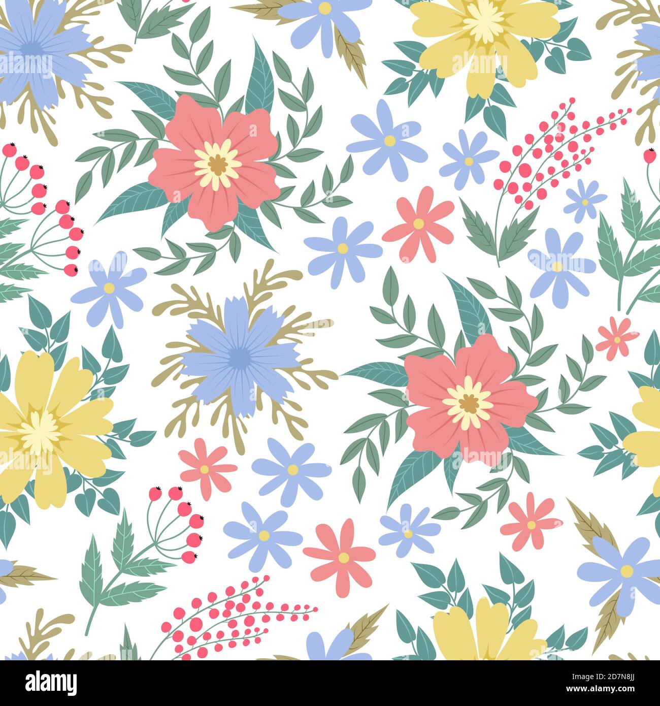 Spring flowers seamless patten. Garden summer flower motif floral texture vector backgrond. Background seamless color flower illustration Stock Vector