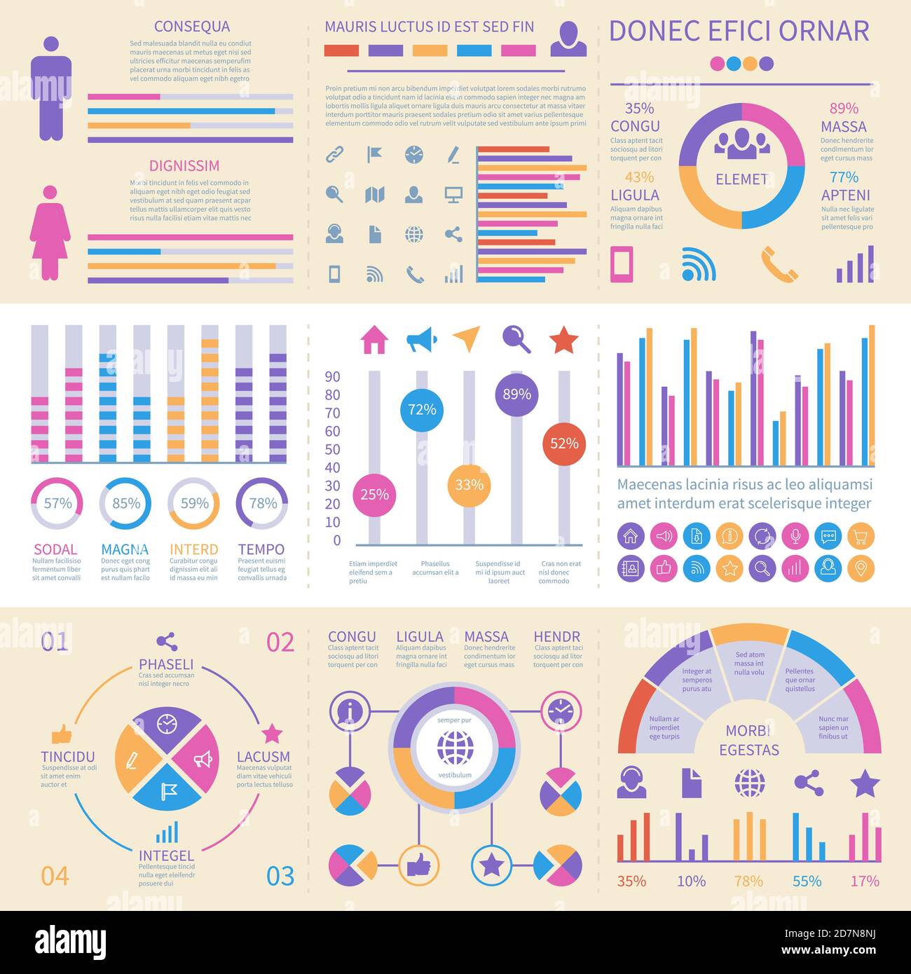 Infographic banners. Ui interface, information panel with finance graphs, pie chart and comparison diagrams vector set. Business data diagram, chart and infographic illustration Stock Vector