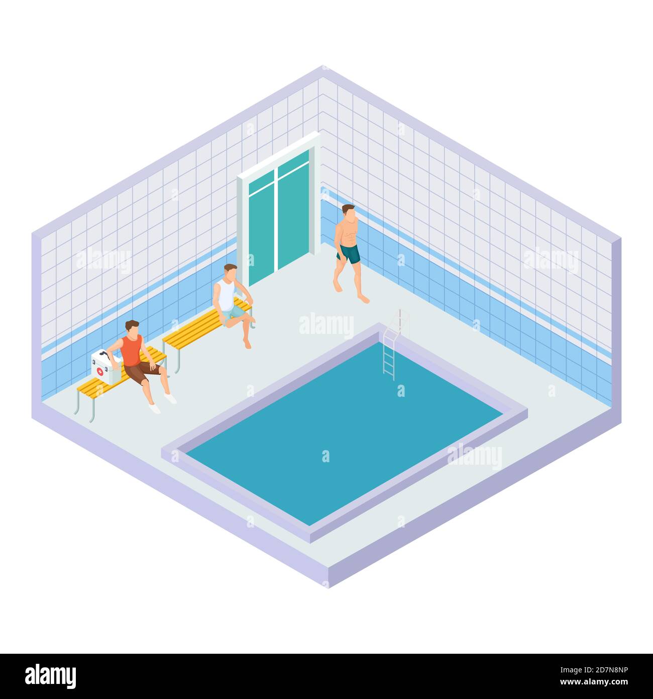 Vector men in water pool isometric concept. Illustration of isometric ...