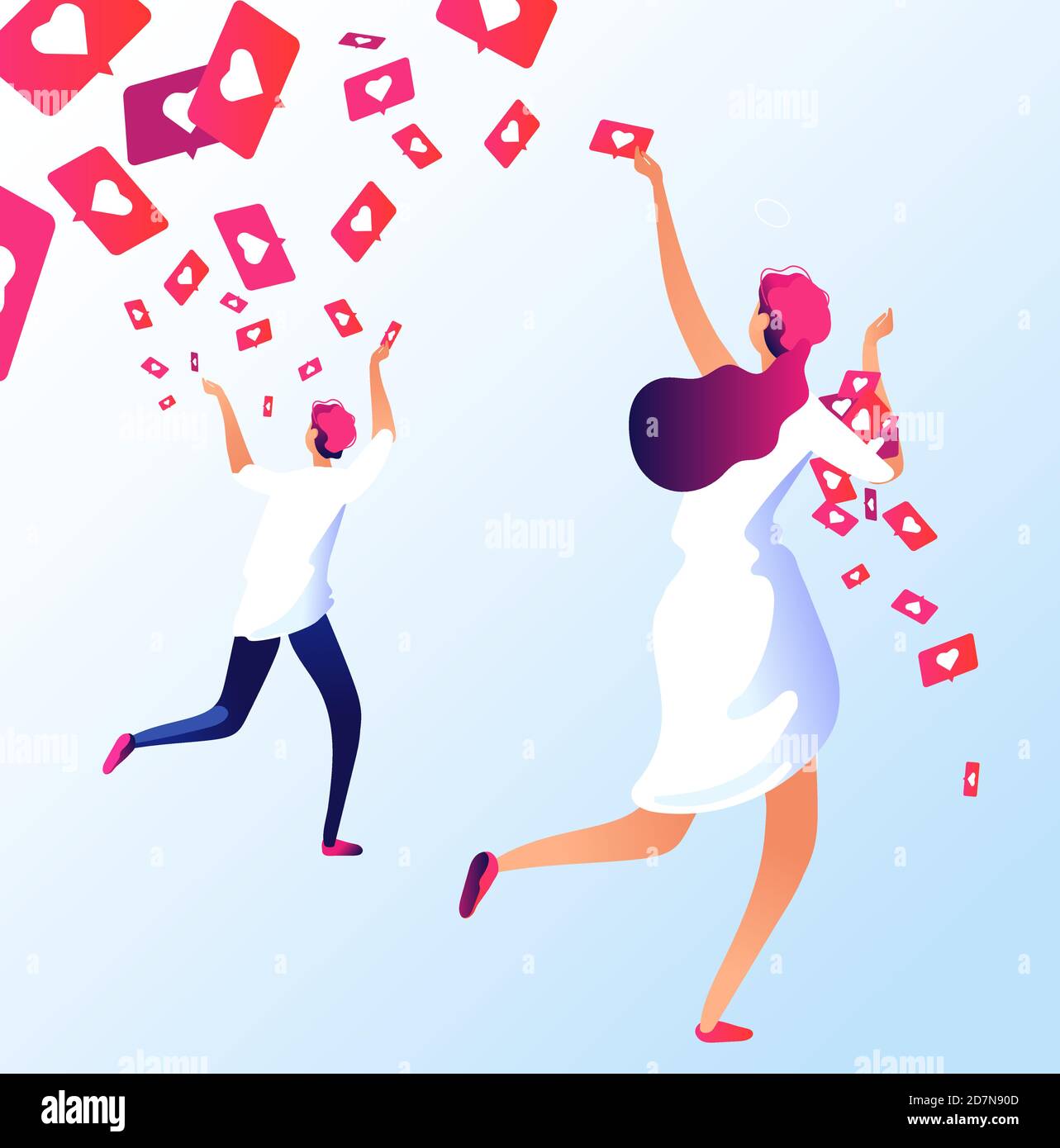 Like notifications. People grabbing likes social media addiction attract attention popular persons love notification approval vector. Illustration of people grabbing like notification, popular media Stock Vector