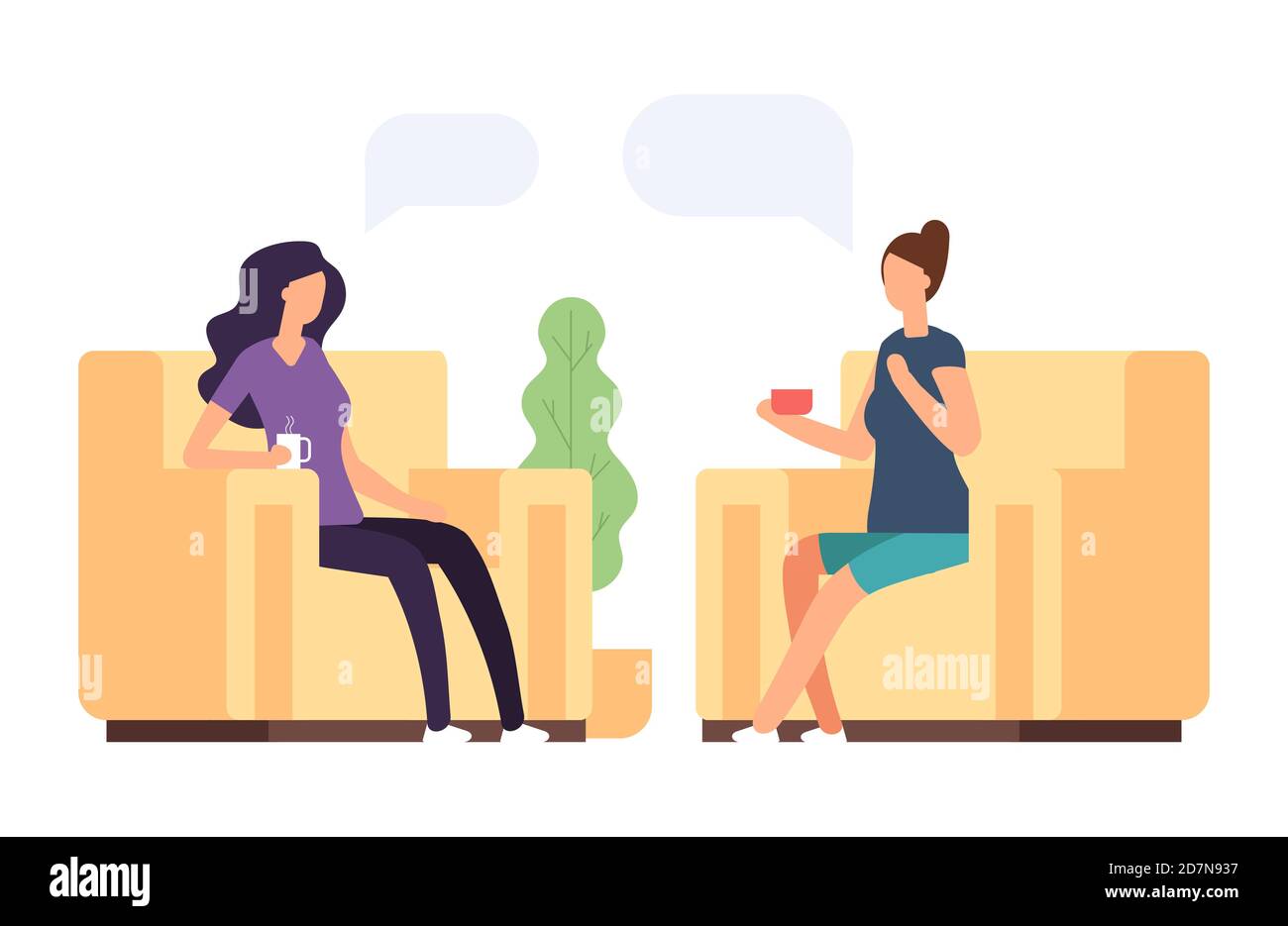 Two women are talking, psychoteraphy vector concept. Illustration psychotherapy for woman, psychology problem Stock Vector