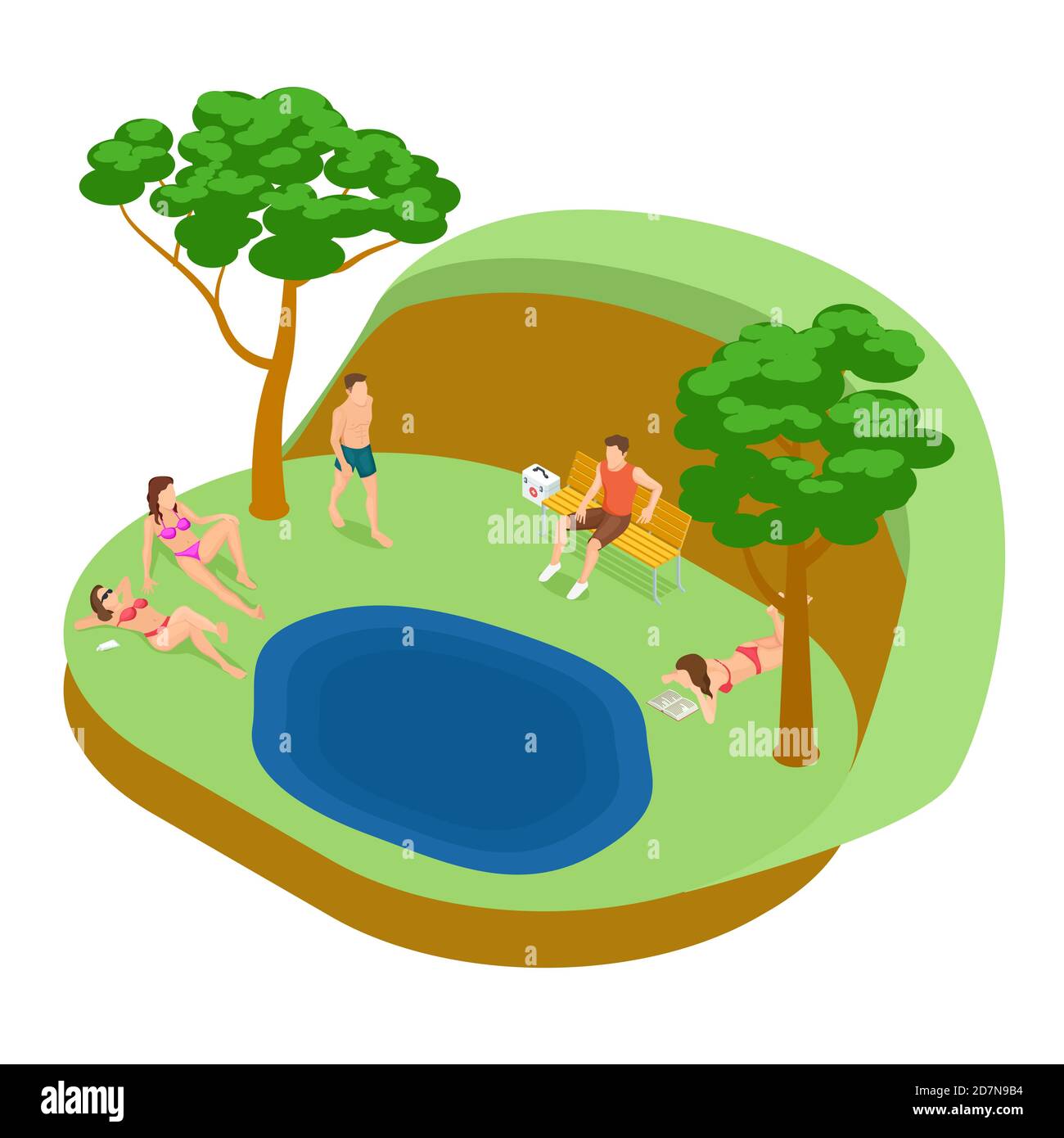 Sitting bench lake park Stock Vector Images Alamy