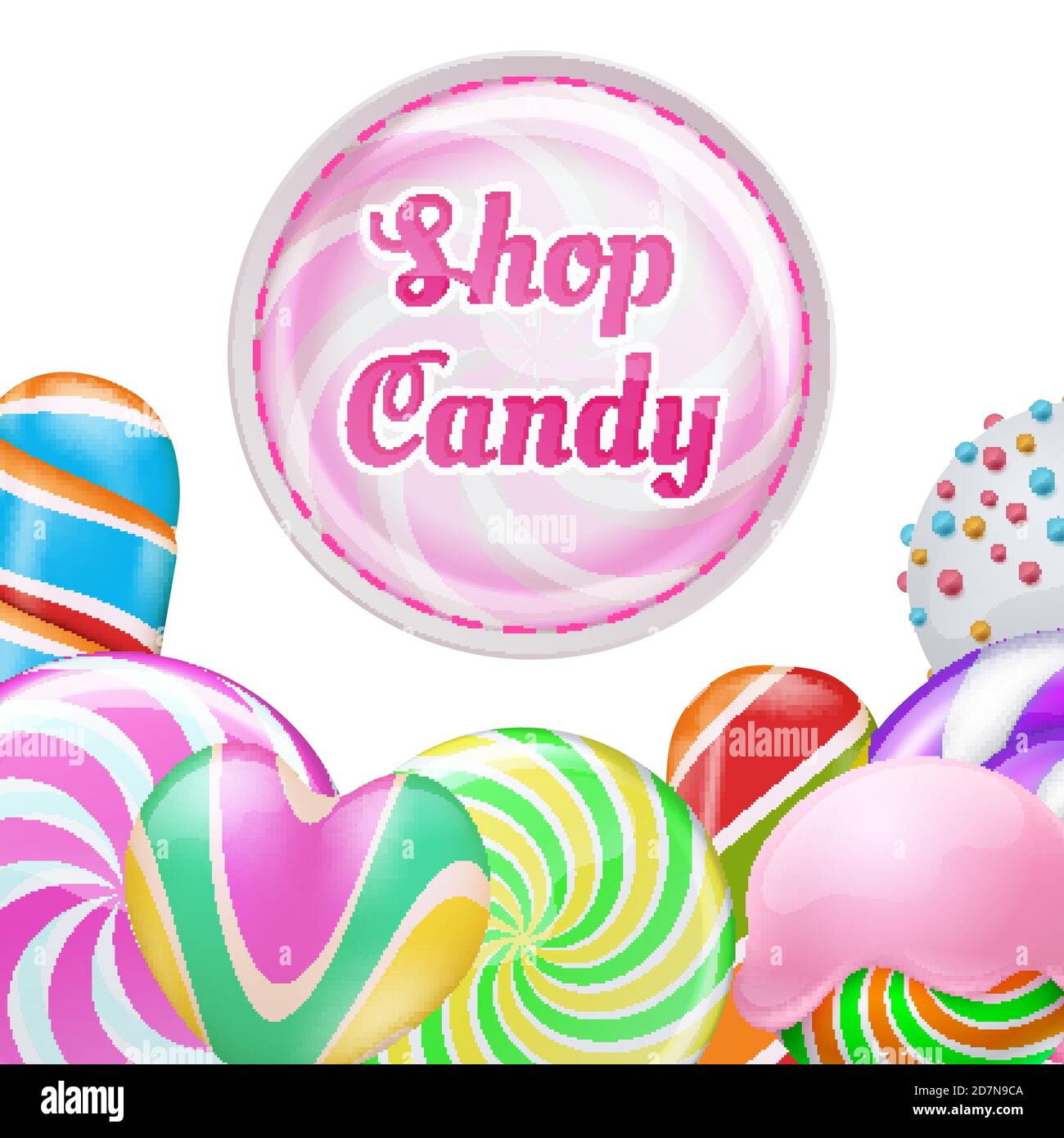 Vector realistic lollipops background candy shop banner design