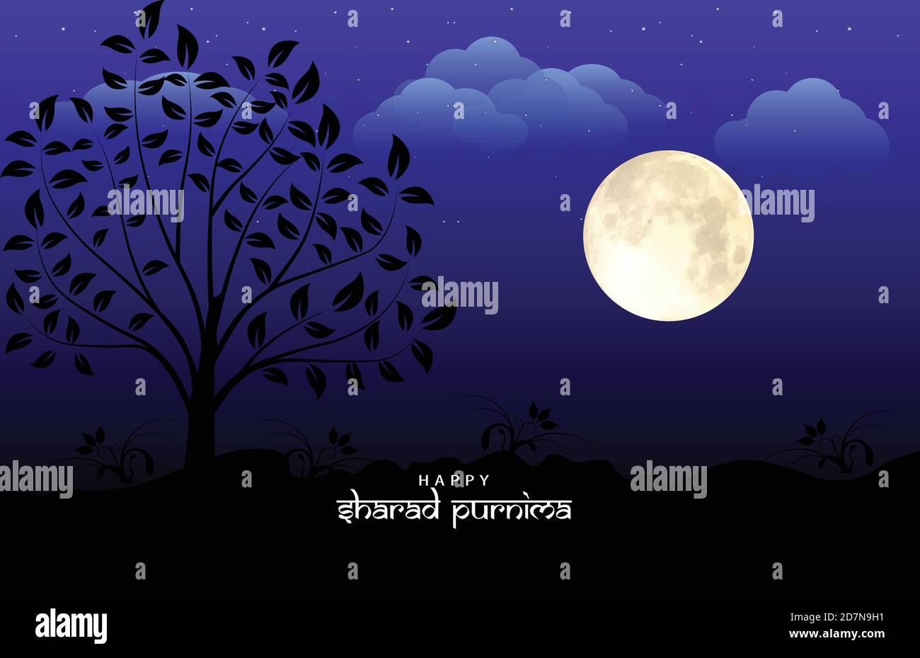 Vector Illustration of Sharad Purnima which is a harvest festival  celebrated on the full moon day. Full Moon in the night Stock Vector Image  & Art - Alamy