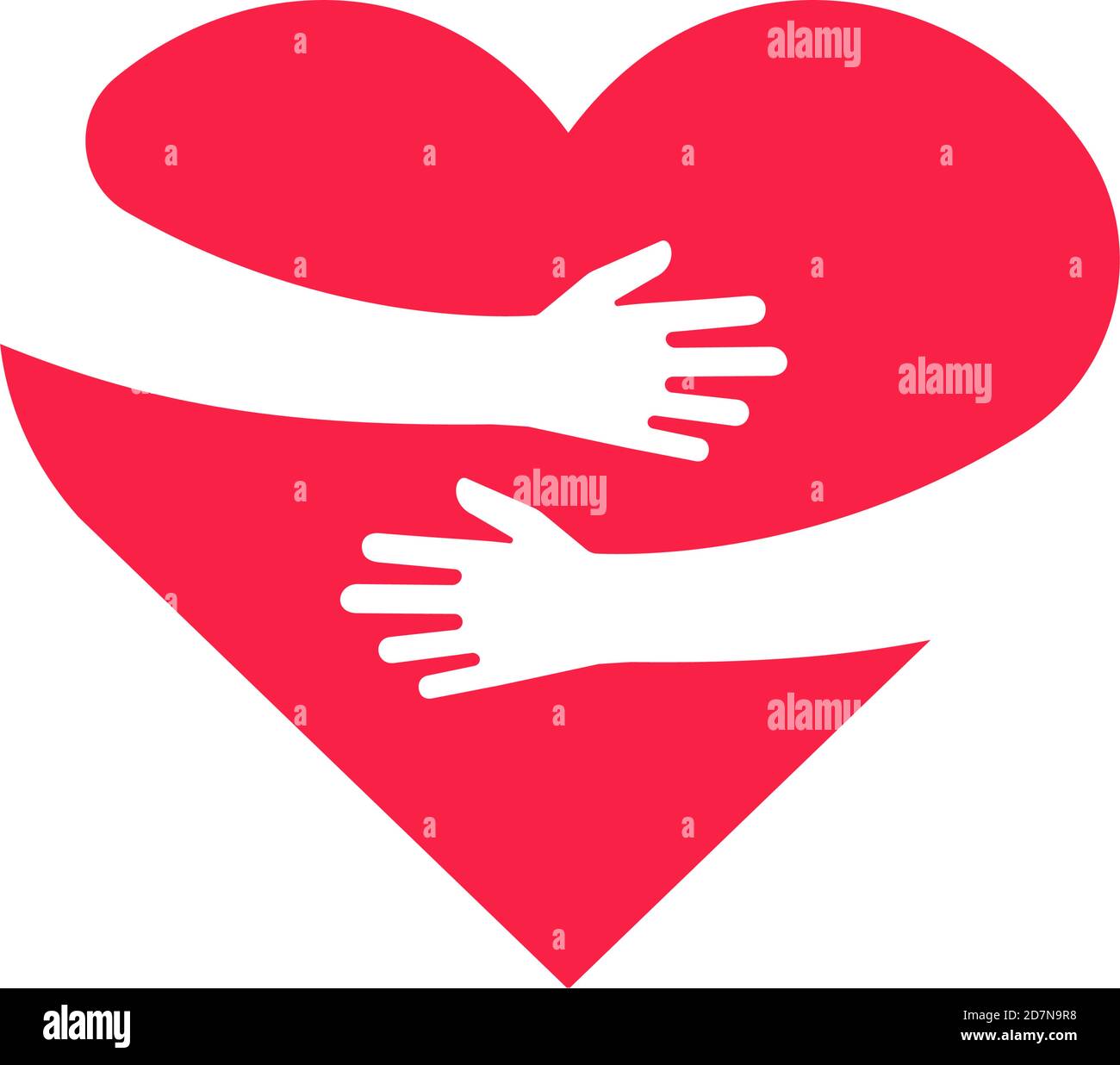 Hugging heart. Hands holding heart arm embrace love yourself child hope cardiology gift romance relationship vector isolated concept. Illustration of hugging and embrace red heart Stock Vector
