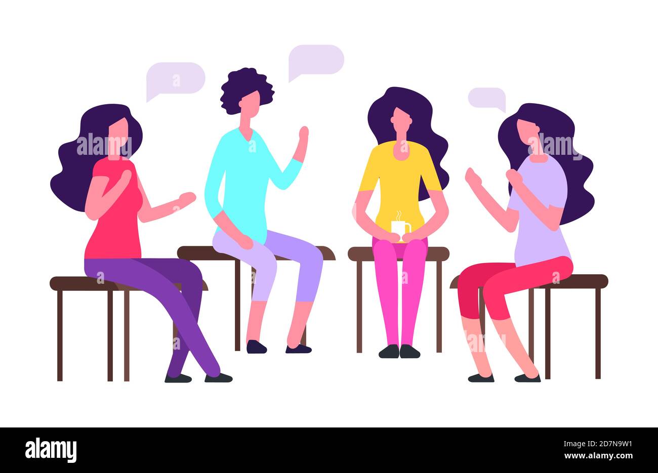 Woman group therapy vector illustration. Female psychoteraphy concept. Counseling psychoteraphy, female meeting and therapy Stock Vector