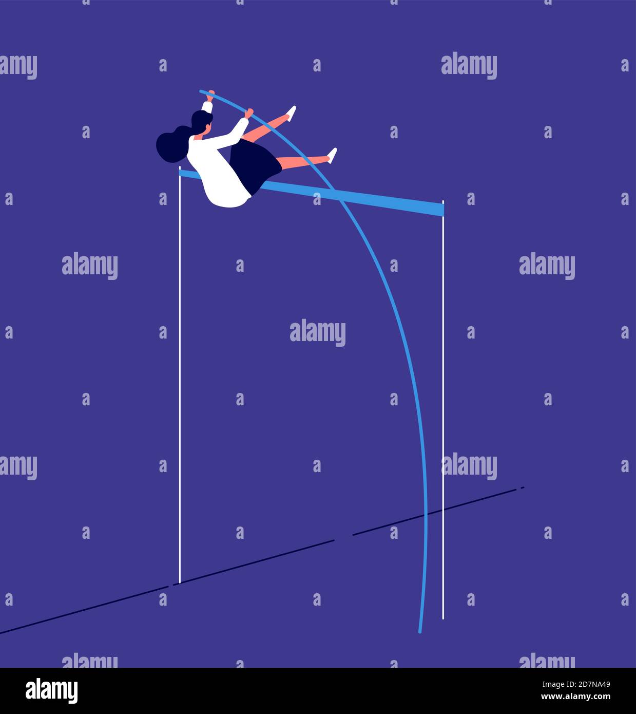 Woman jumping up. businesswoman overcomes career obstacle. progressive workflow risk investition. female human resource vector concept. Illustration of woman career, businesswoman overcome obstacle Stock Vector