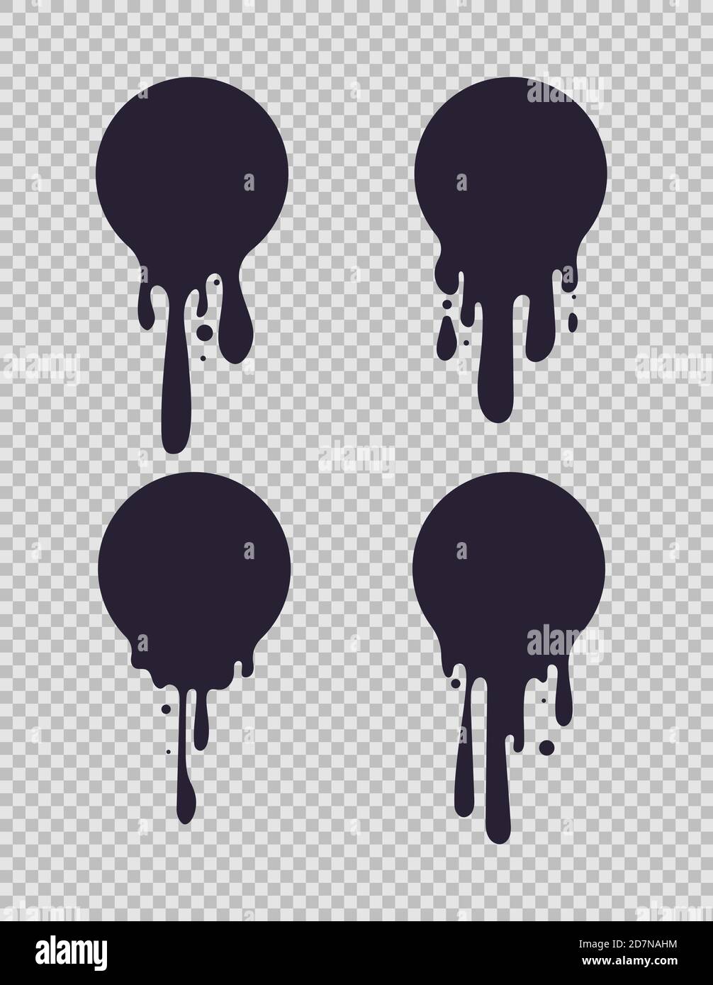 Dripping black circles. Inked round liquid shapes with paint drips for milk or chocolate logo vector set isolated on white background Stock Vector