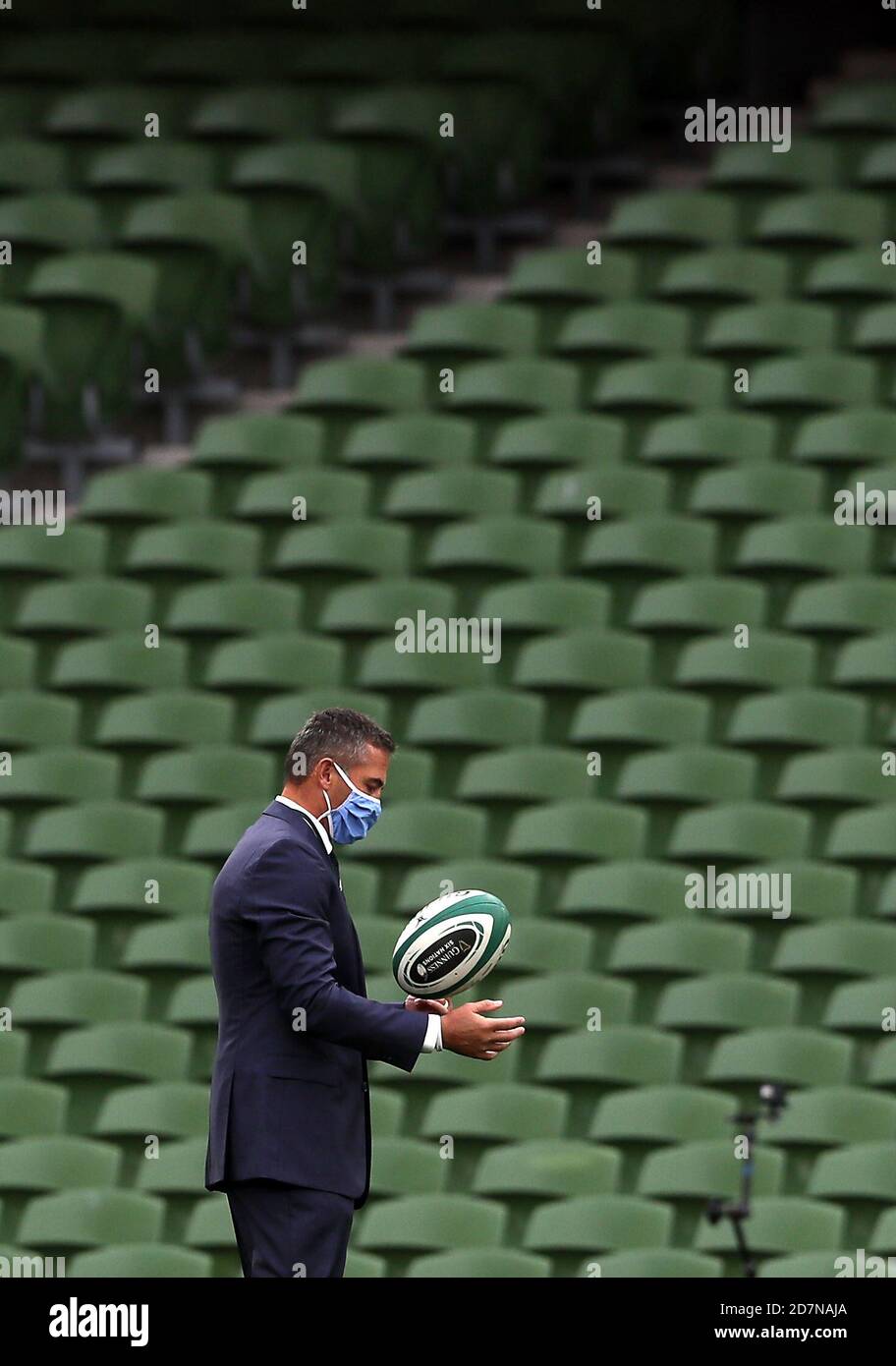 Italy head coach Franco Smith inspects the pitch before the 6 Nations match at the Aviva Stadium, Dublin Stock Photo