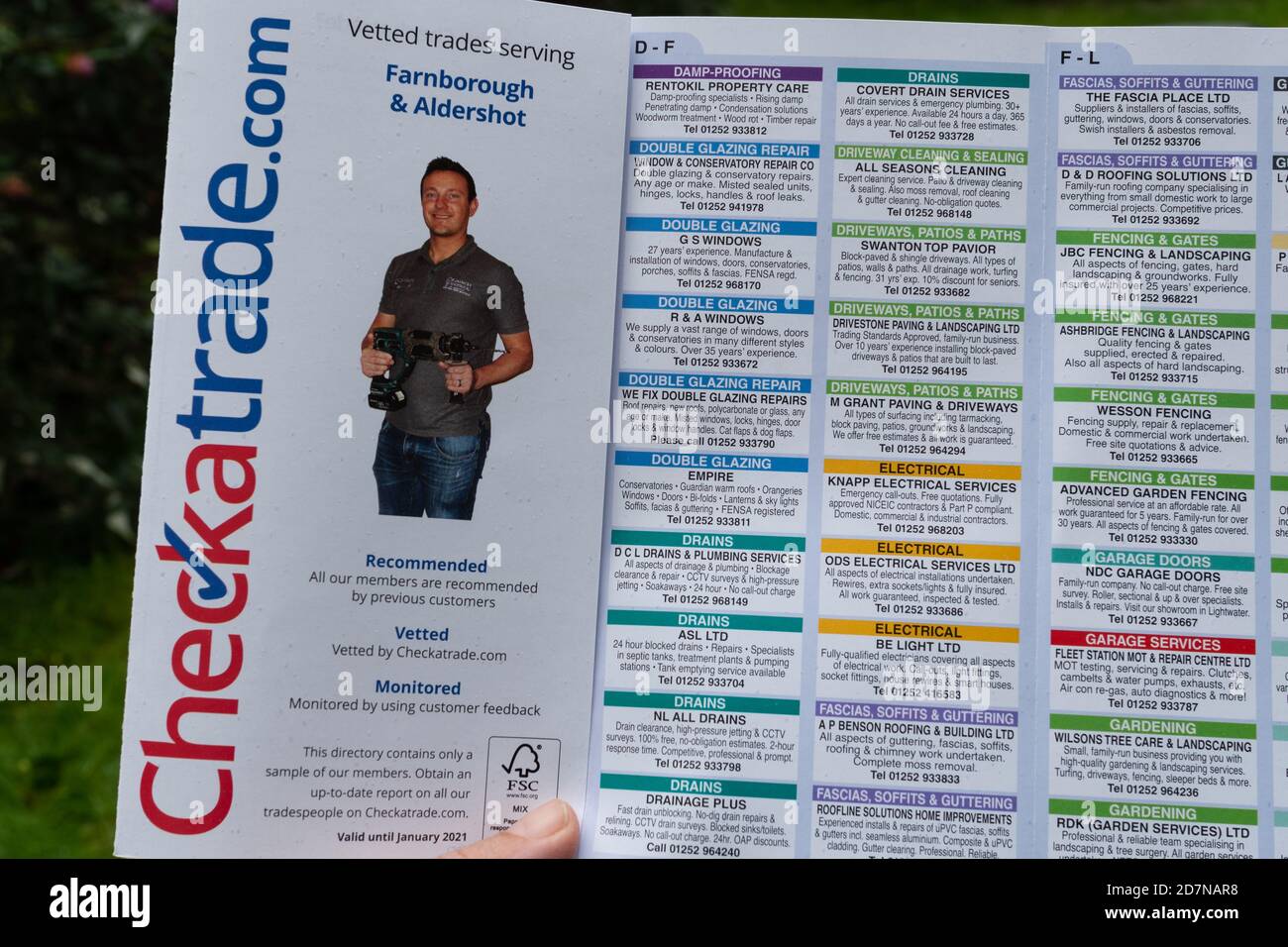 Checkatrade.com leaflet with details of recommended and trusted local tradesmen Stock Photo