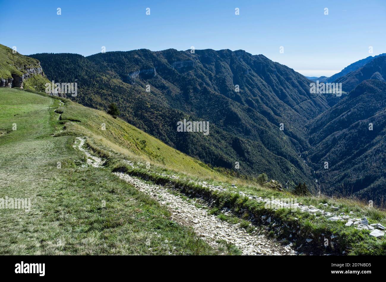 hiking trail in the Italian mountain. The Folgaria high Italian plateau