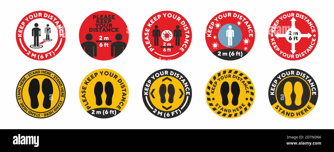 Round social distance floor sticker set Stock Vector