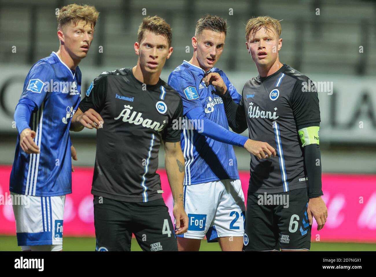 Kongens Lyngby, Denmark. 23rd, October 2020. Mathias Hebo Rasmussen of  Lyngby Boldklub (21) and Jeppe Tverskov (