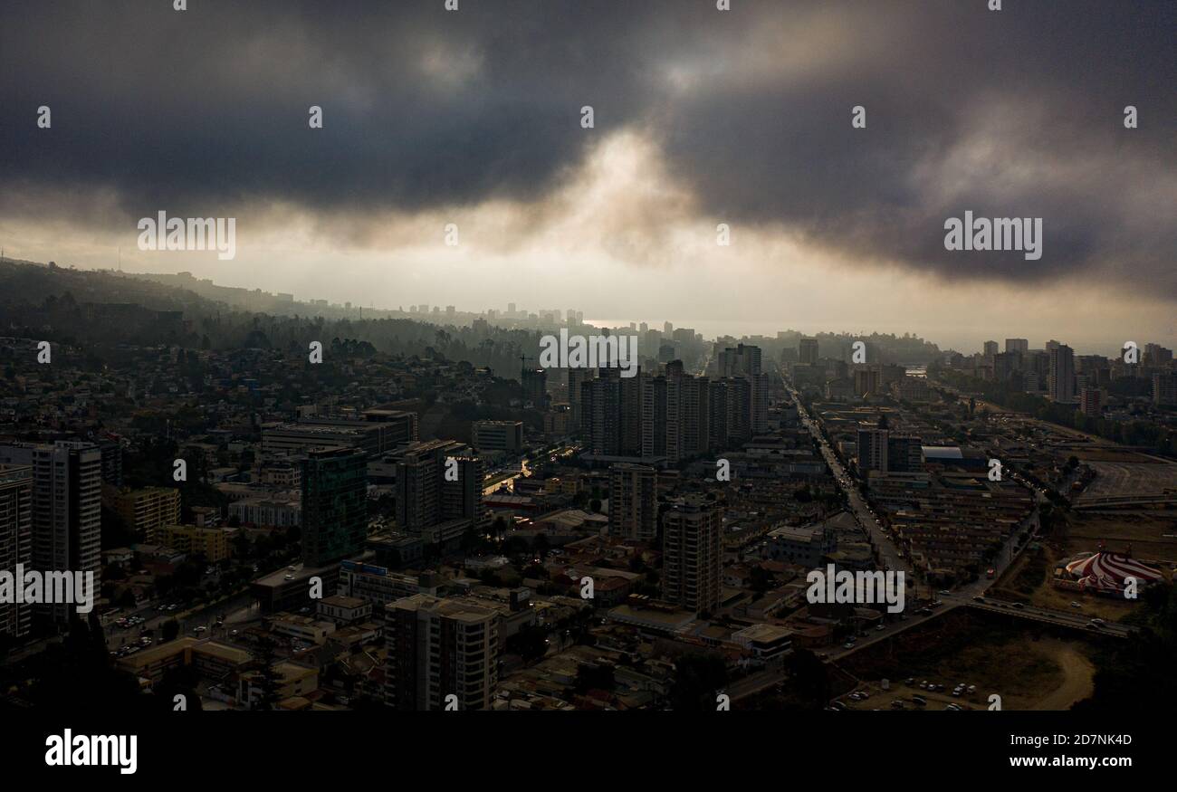 Aerial view of Vina del Mar Chile on a cloudy day Stock Photo