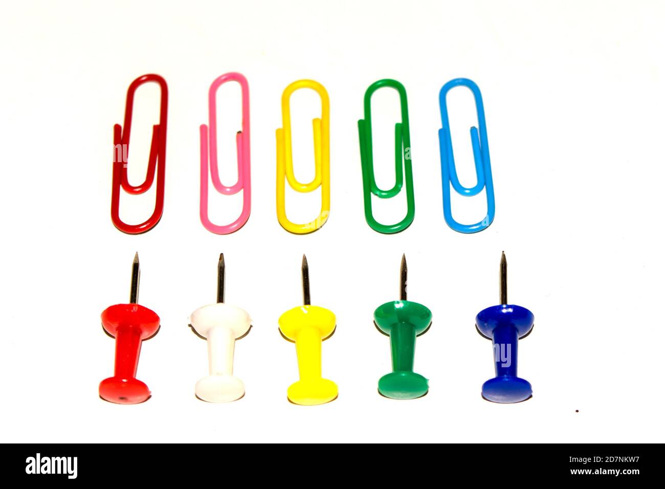 Push pins and paper clips in different colors isolated on white background  Stock Photo - Alamy