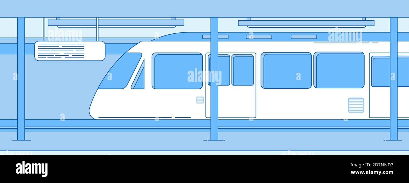 Subway train. Underground empty station with metro express train. Subway transportation vector concept. Illustration of train underground metro, subway and railway transport Stock Vector