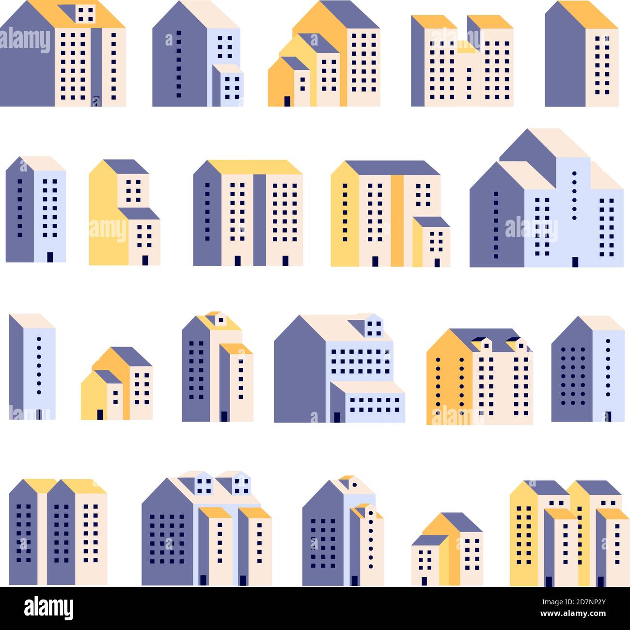 Minimal apartment houses. Residential buildings, urban city homes, town graphic. Architecture flat vector elements. City house and architecture townhouse, residential urban apartment illustration Stock Vector