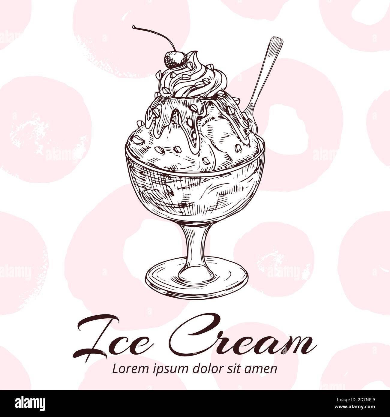 Sketch of ice cream in glass bowl vector illustration. Ice cream sketch