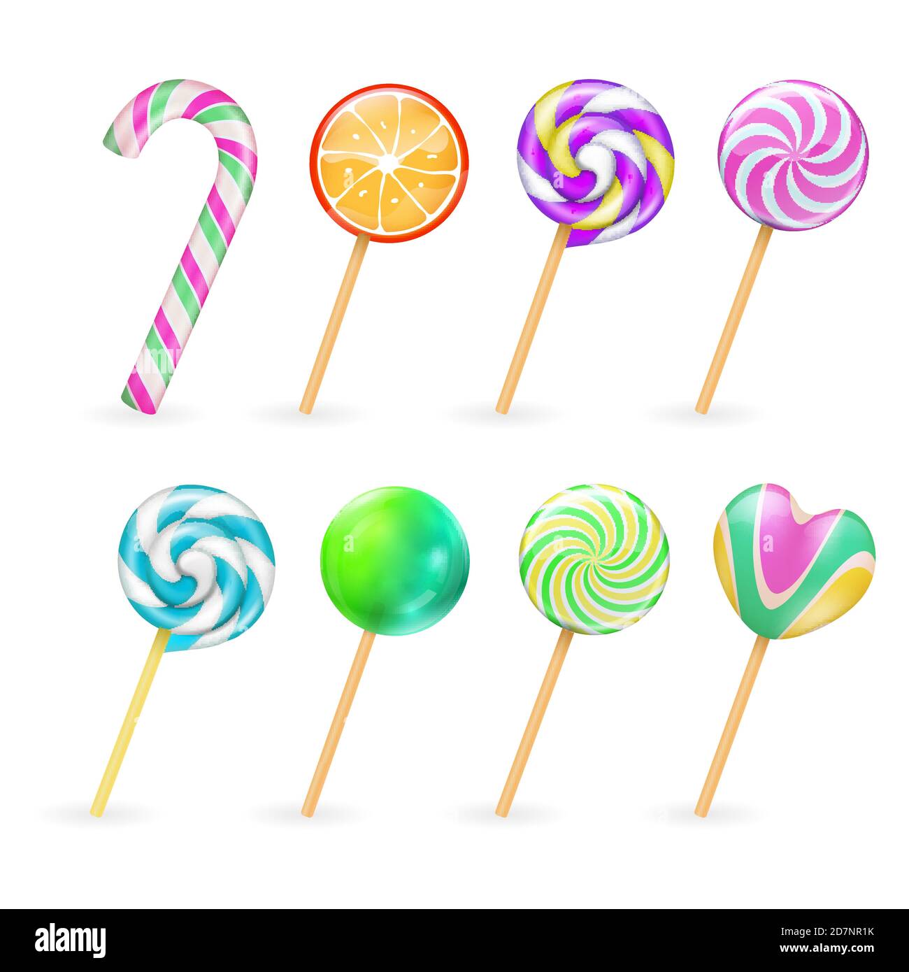 Realistic lollipops candies vector isolated on white background. Illustration of lollipop sugar, candy on stick Stock Vector