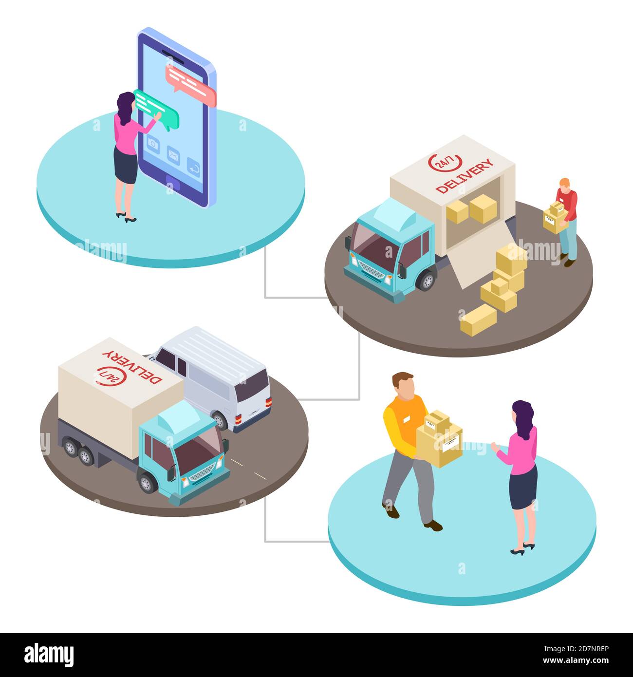 Online shopping and delivery service isometric vector concept. Illustration of delivery service, business sale order isometric Stock Vector