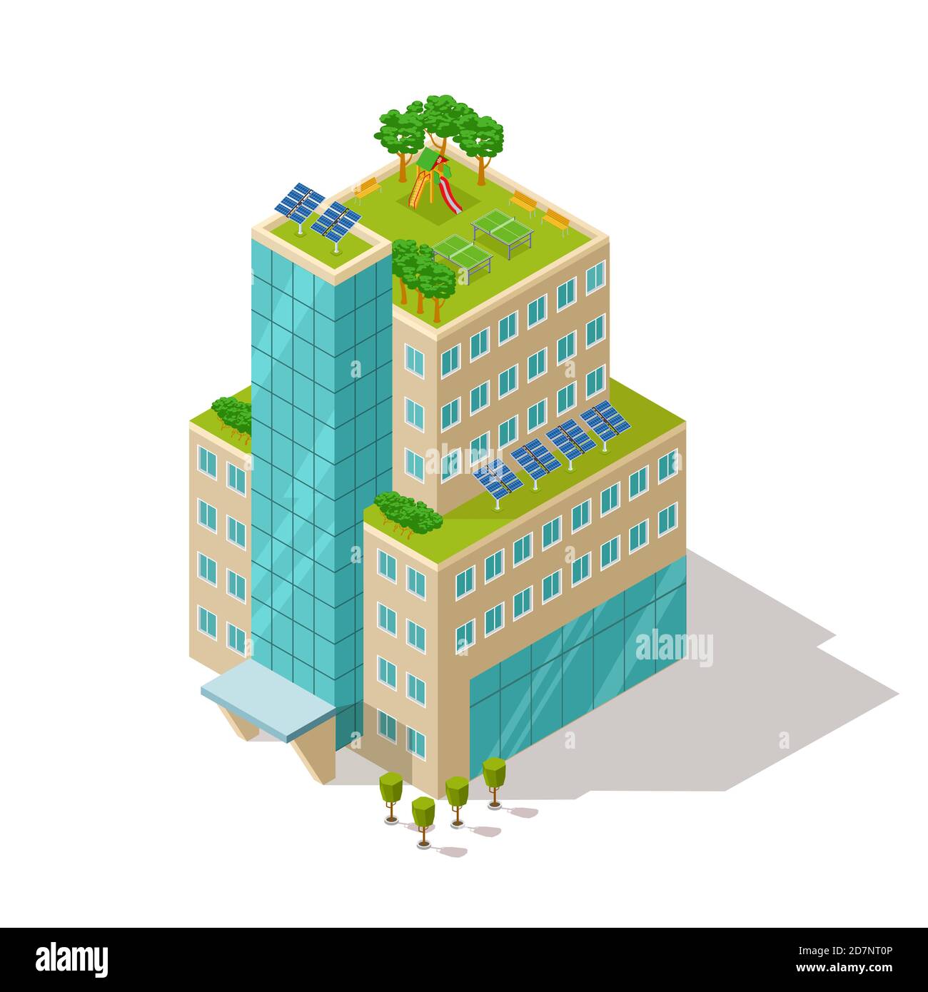 Ecological concept of apartment or hotel building vector illustration. Building house architecture, estate home, apartment office Stock Vector
