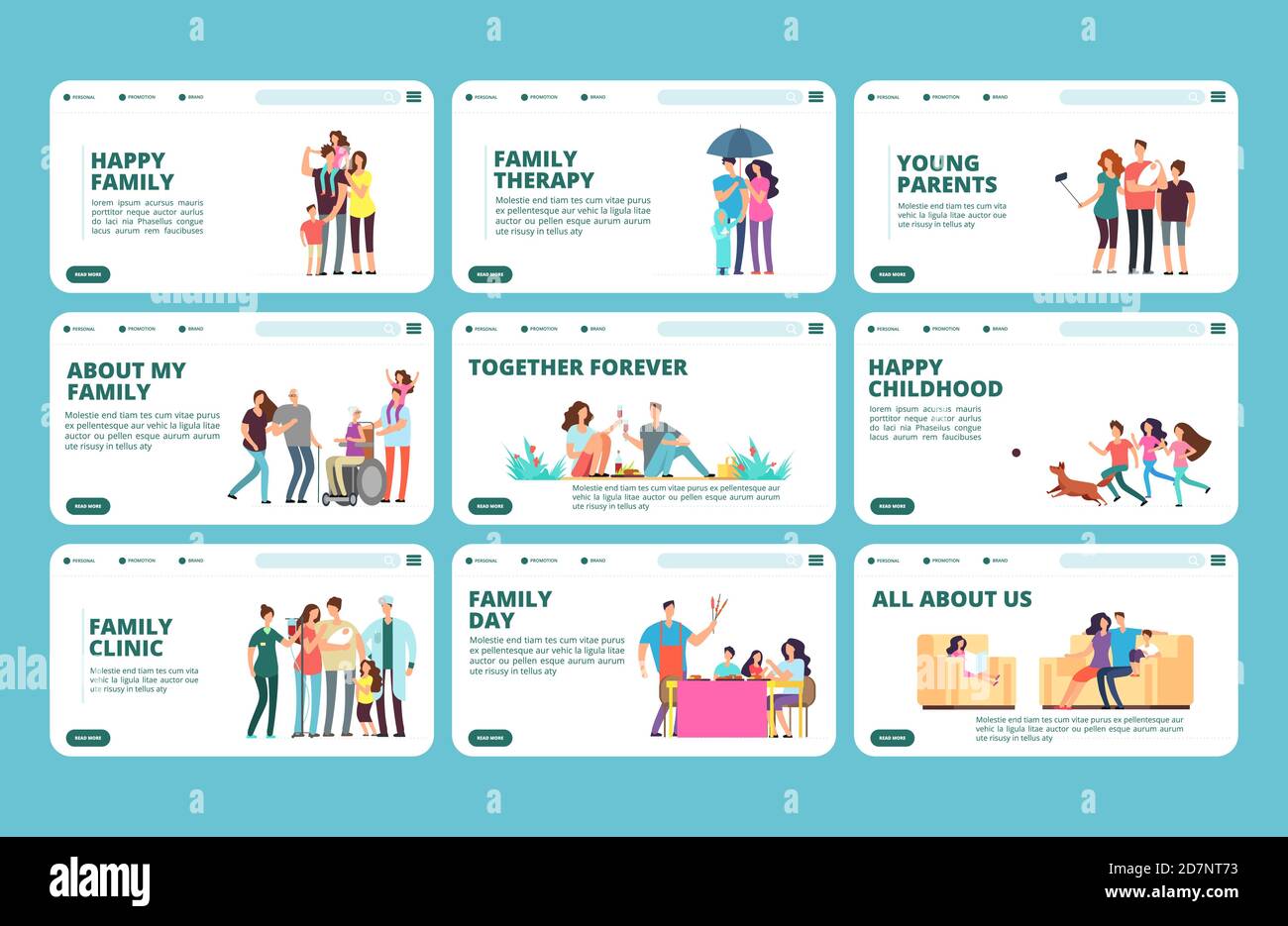 Family landing pages. Happy family, childhood, parenthood, grandparents ...