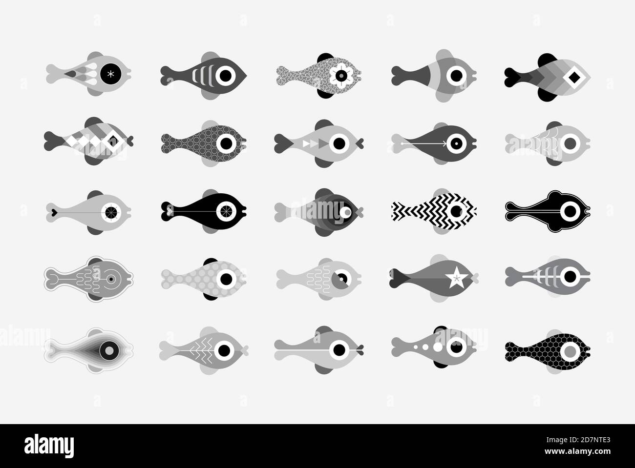 Monochrome grey isolated on a light background Fish vector icon set ...