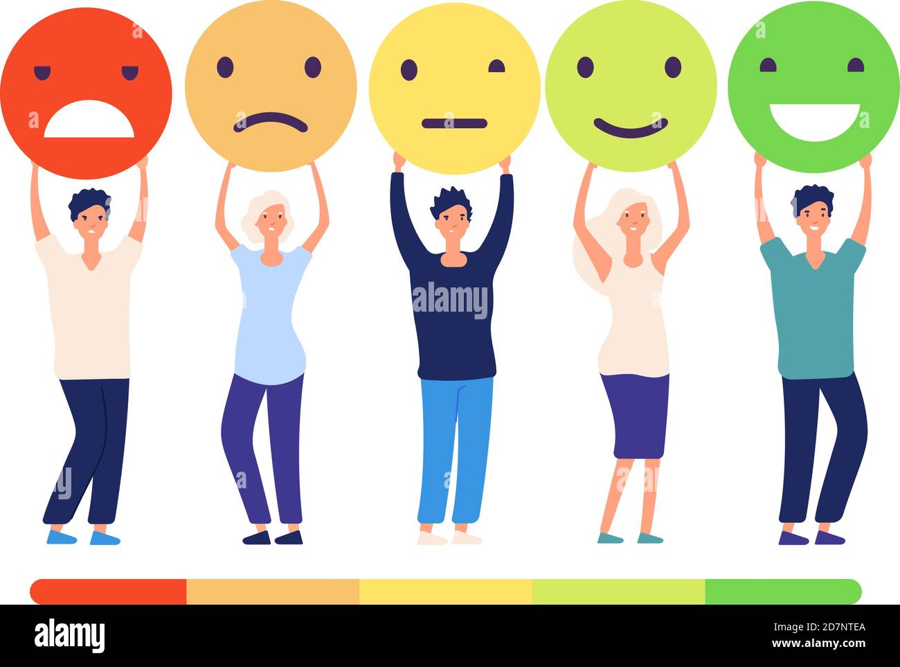 Customers feedback concept. People and measuring review opinions approval recommendation status. Emoticons from bad to good vector set. Illustration of feedback good review, quality status survey Stock Vector