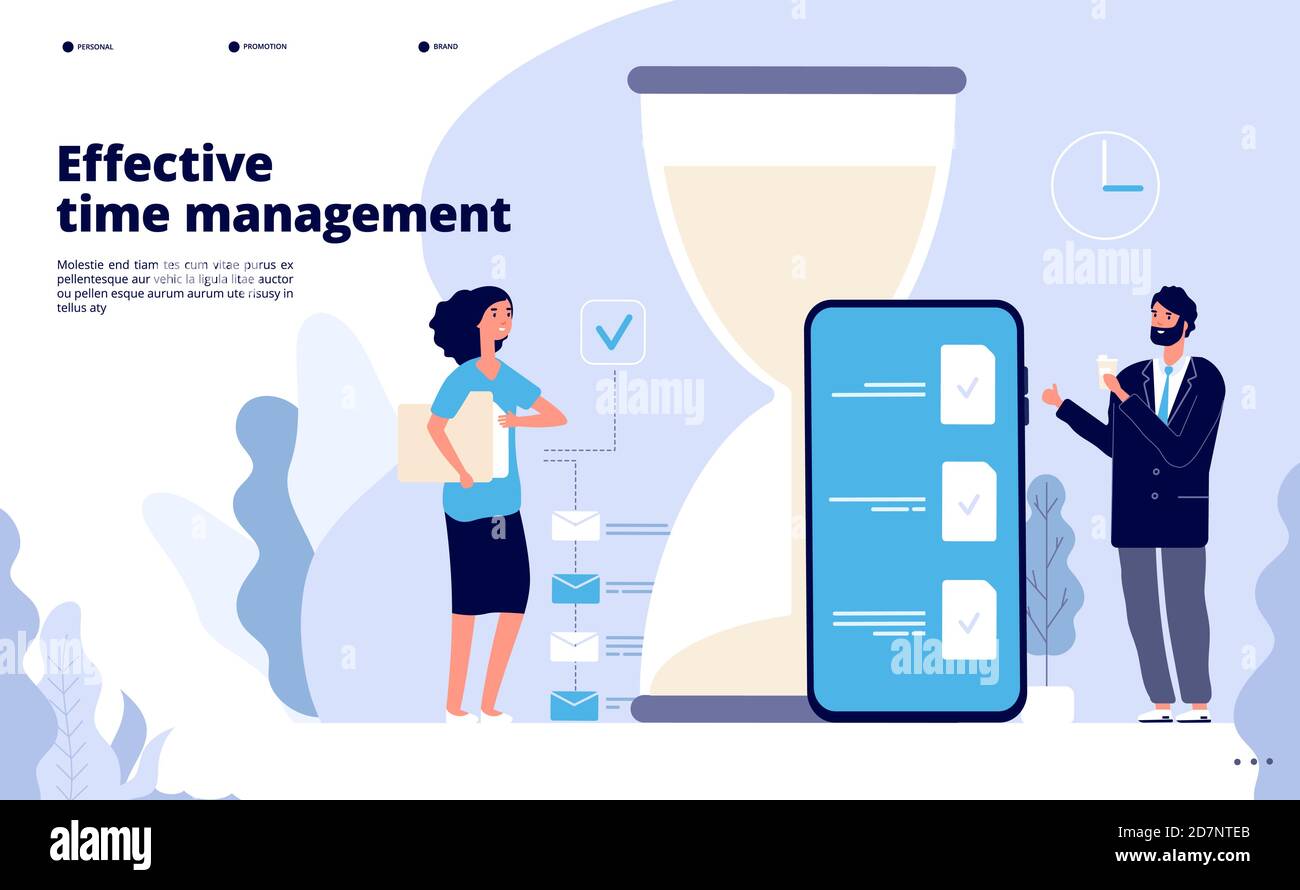 Time management landing. Effective business planning, successful teamwork solution. Calendar, perfect scheduling app vector web page. Illustration business planning, effective productive, optimization Stock Vector