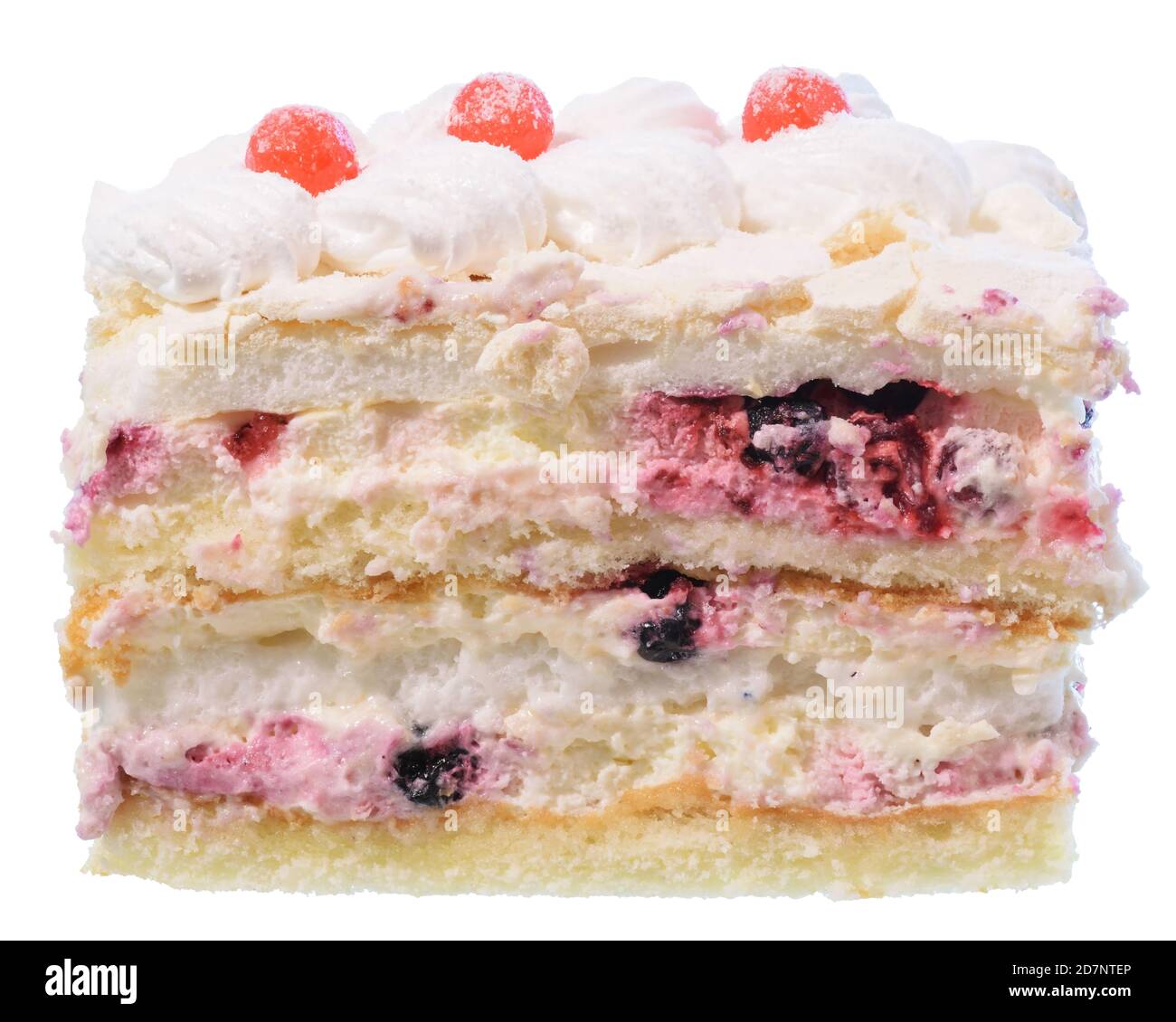 Cake with cream and blueberries isolated on a white background. Stock Photo