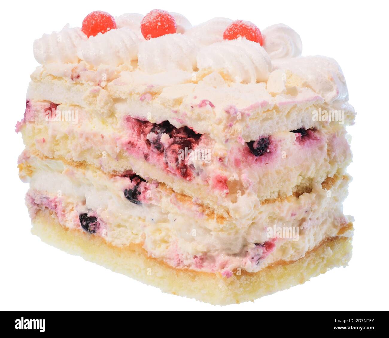 Cake with cream and blueberries isolated on a white background. Stock Photo