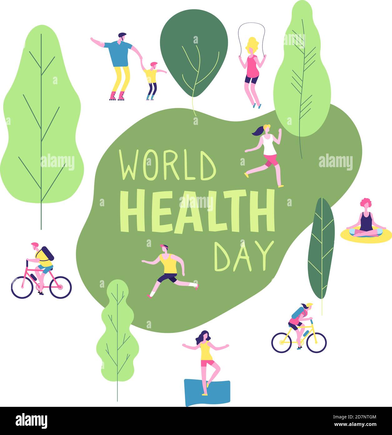 World health day concept. Healthy lifestyle man woman fitness diet fun runner healthcare vector background. Illustration of fitness runner, health run sport Stock Vector