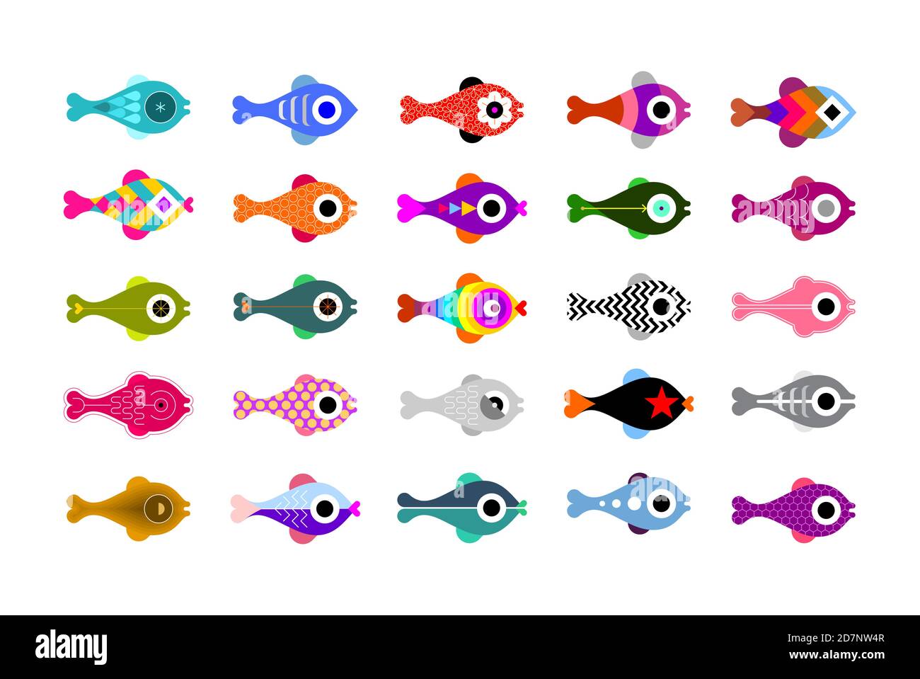 Colored isolated on a white background Fish vector icon set. Each of ...