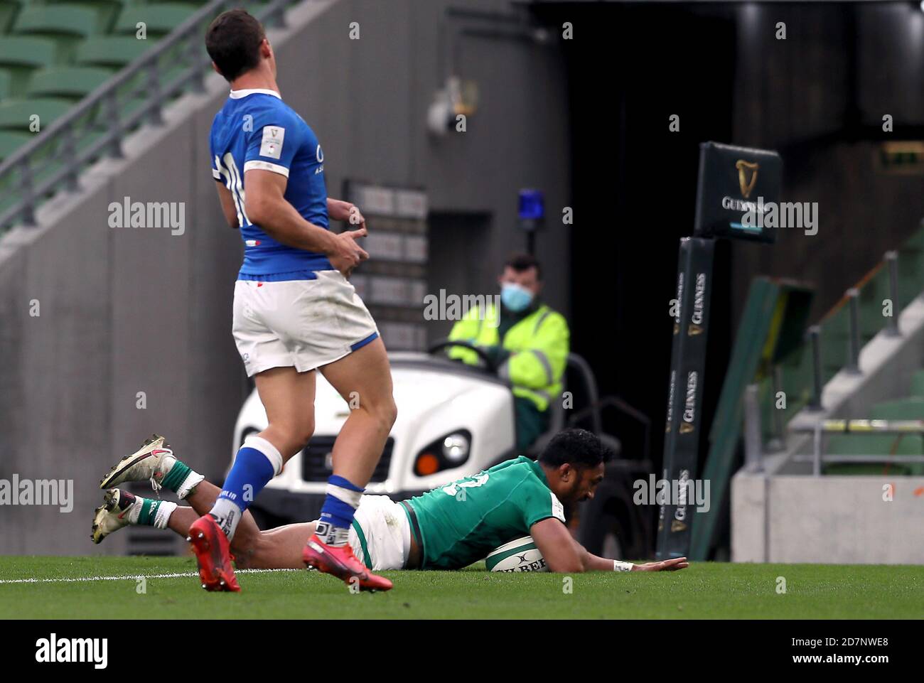 Ireland's Bundee Aki scores his side's sixth try during the 6 Nations match  at the Aviva Stadium, Dublin Stock Photo - Alamy