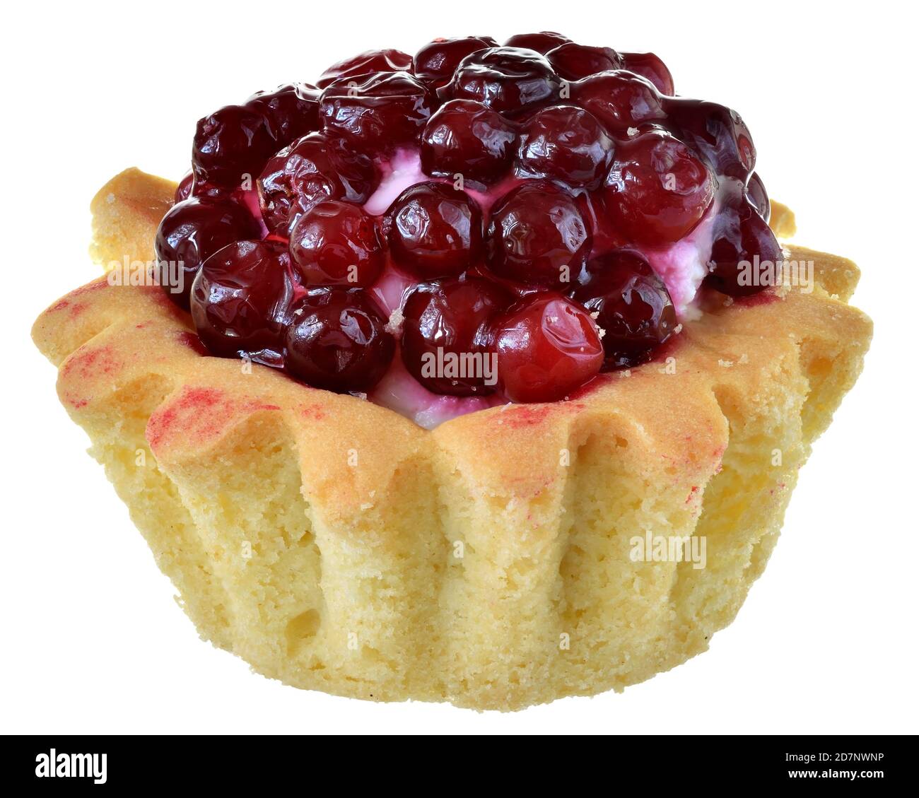 Tartlet cake with cream and cranberries isolated on a white background. Stock Photo
