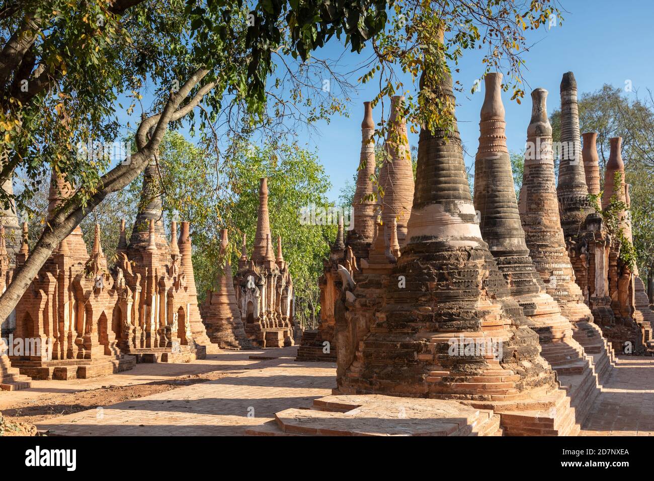 Ancient Shwe Indein Pagoda at Lake Inle, Myanmar Stock Photo