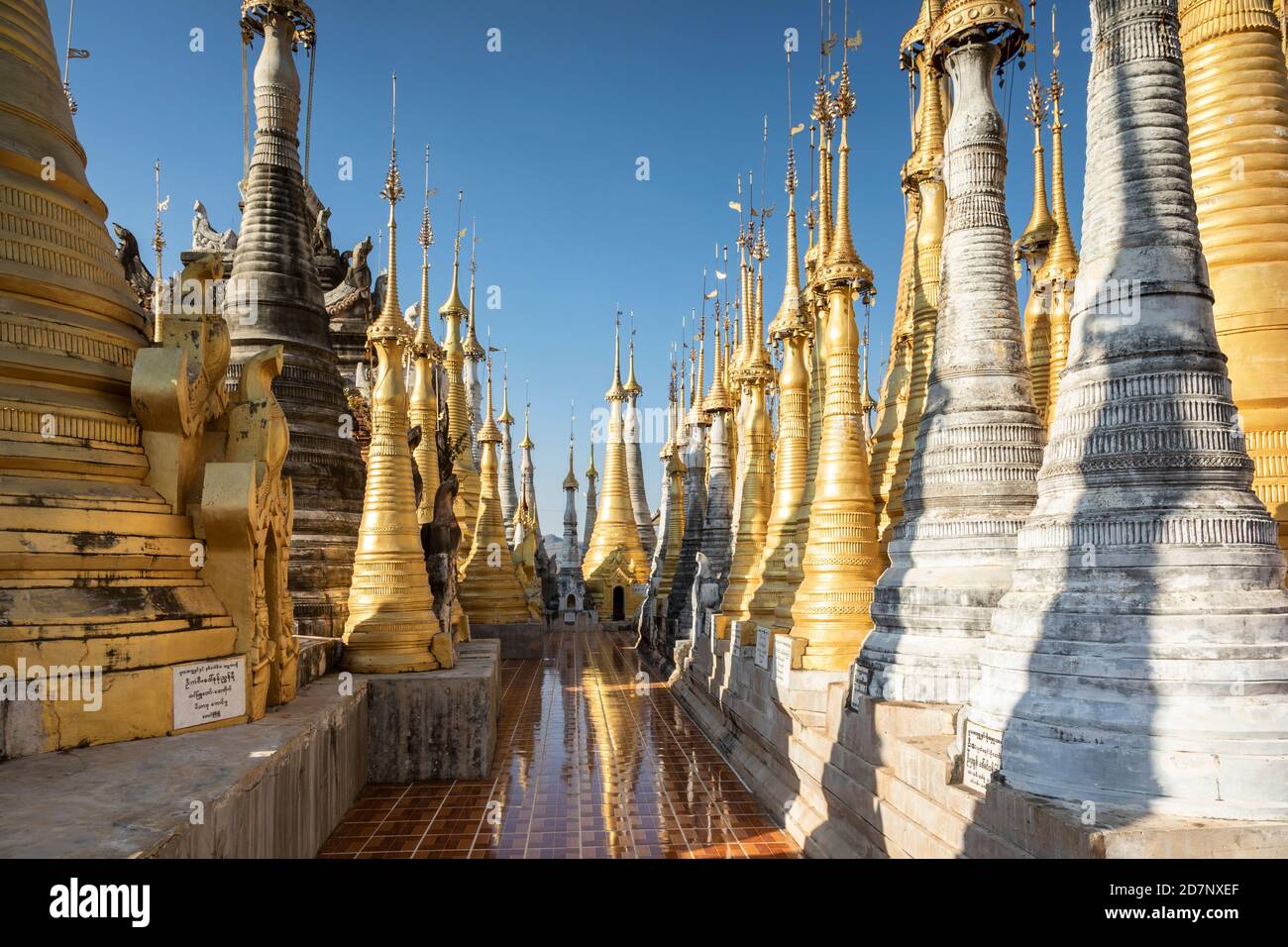 Golden Shwe Indein Pagoda at Lake Inle, Myanmar Stock Photo