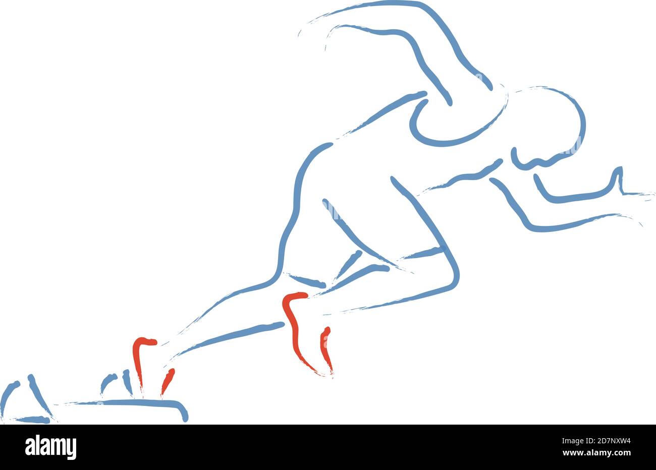 Stylized vector illustration with athlete sprinting at the starting ...