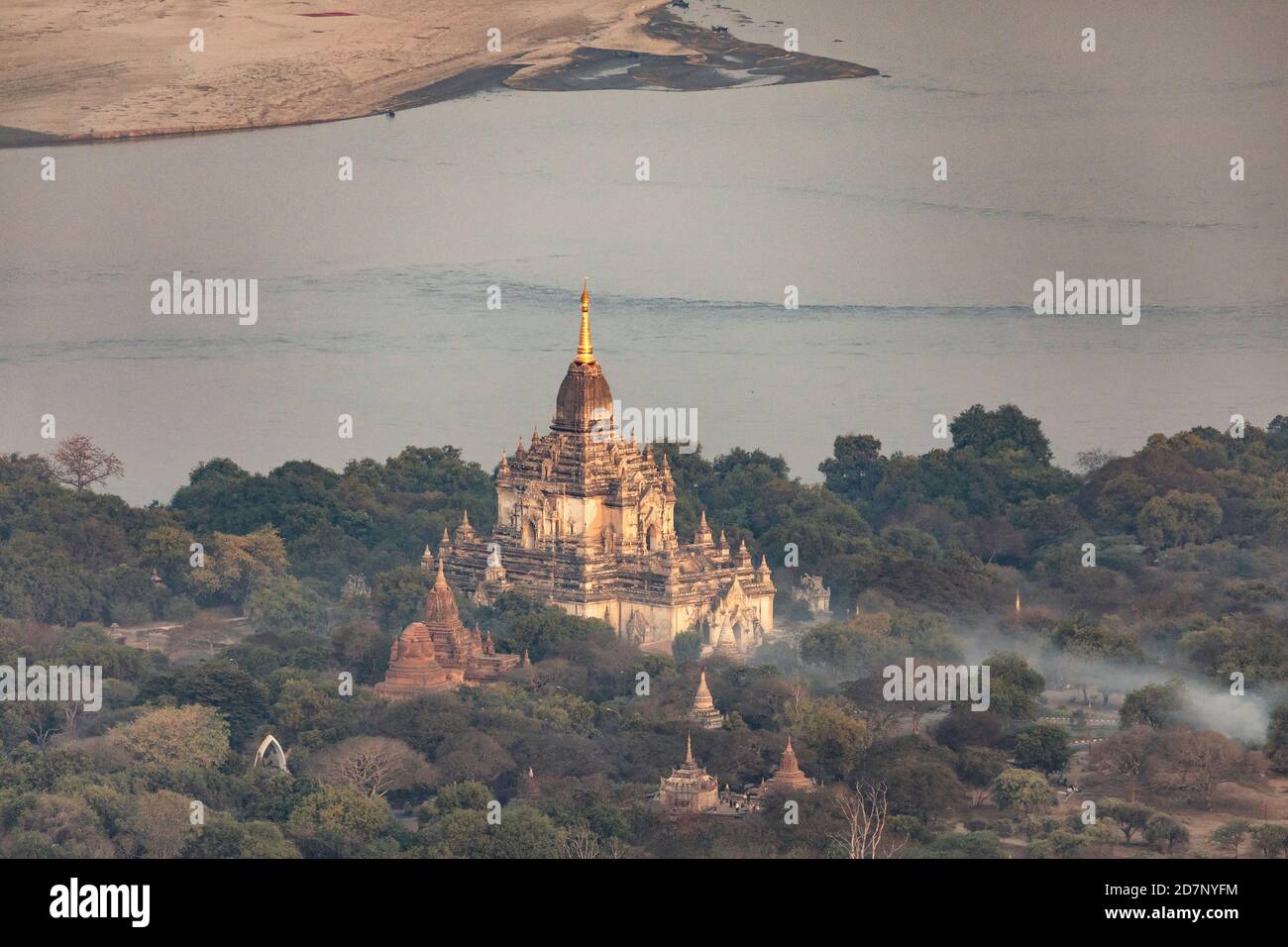 Temple field of Bagan at sunrise, Myanmar Stock Photo