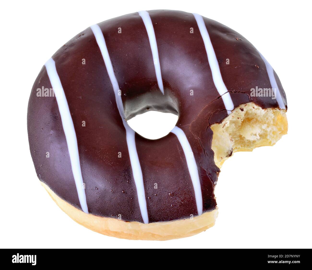 Bitten chocolate glazed donut top view isolated white background Stock ...