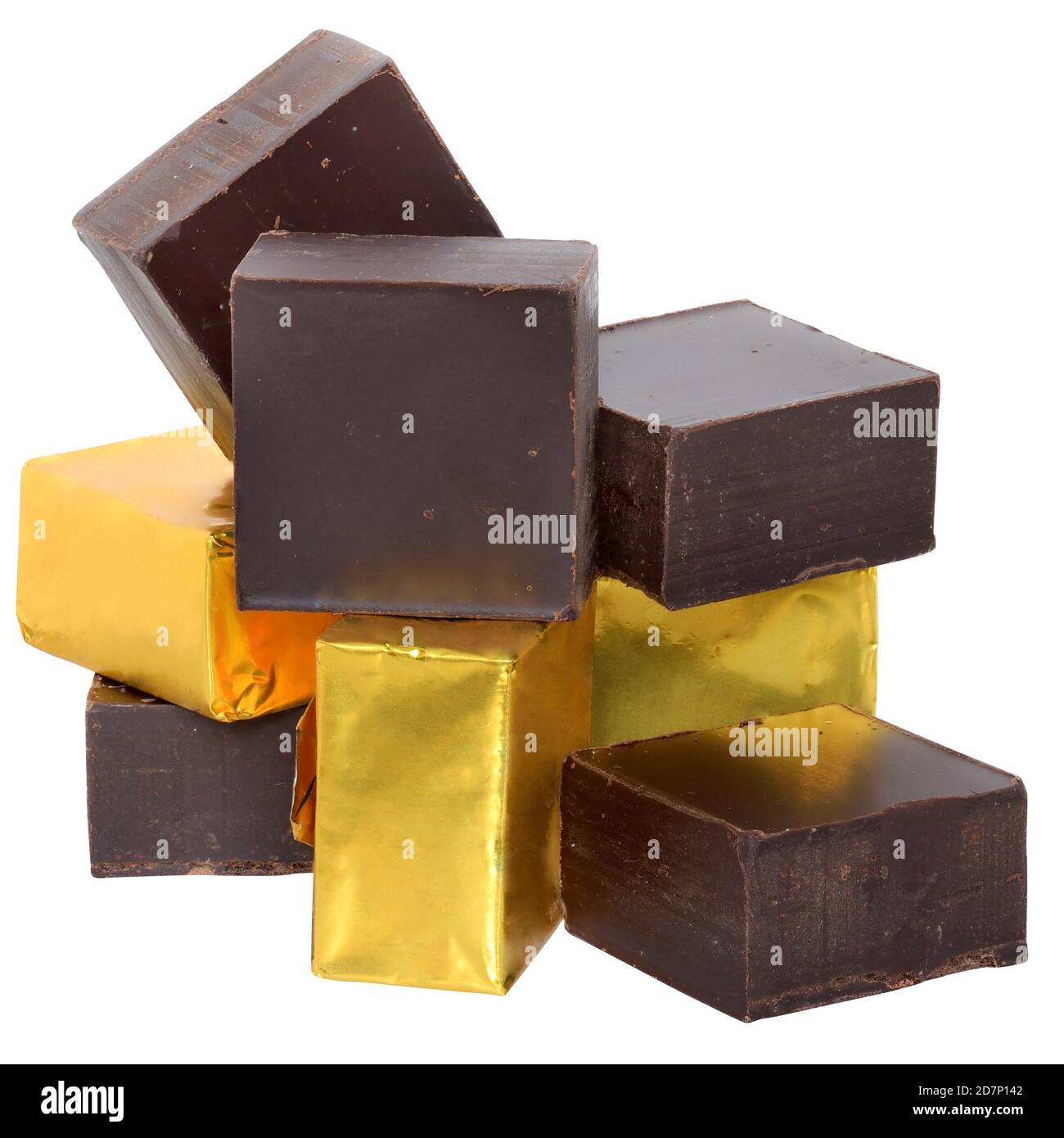 Cubes of chocolate isolated on a white background Stock Photo - Alamy