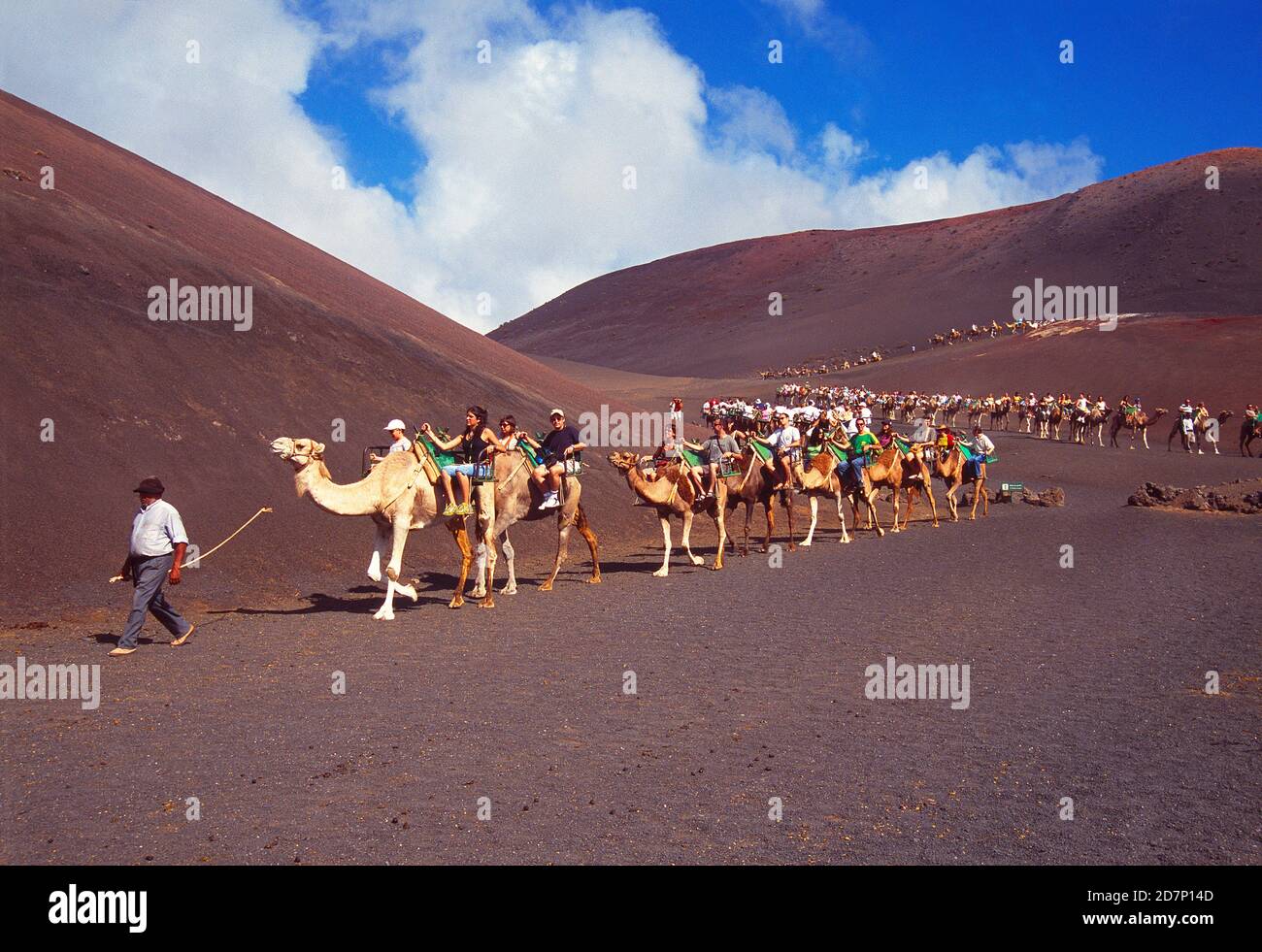 Touristic route. Timanfaya National Park, Lanzarote, Canary Islands, Spain. Stock Photo