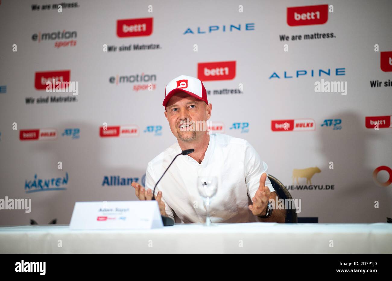 Cologne, Germany. 24th Oct, 2020. Tennis: ATP Tour - Cologne Championships  (ATP), Adam Szpyt, CEO of bett1 and tournament sponsor, speaks at a press  conference on the sidelines of the tournament. Credit: