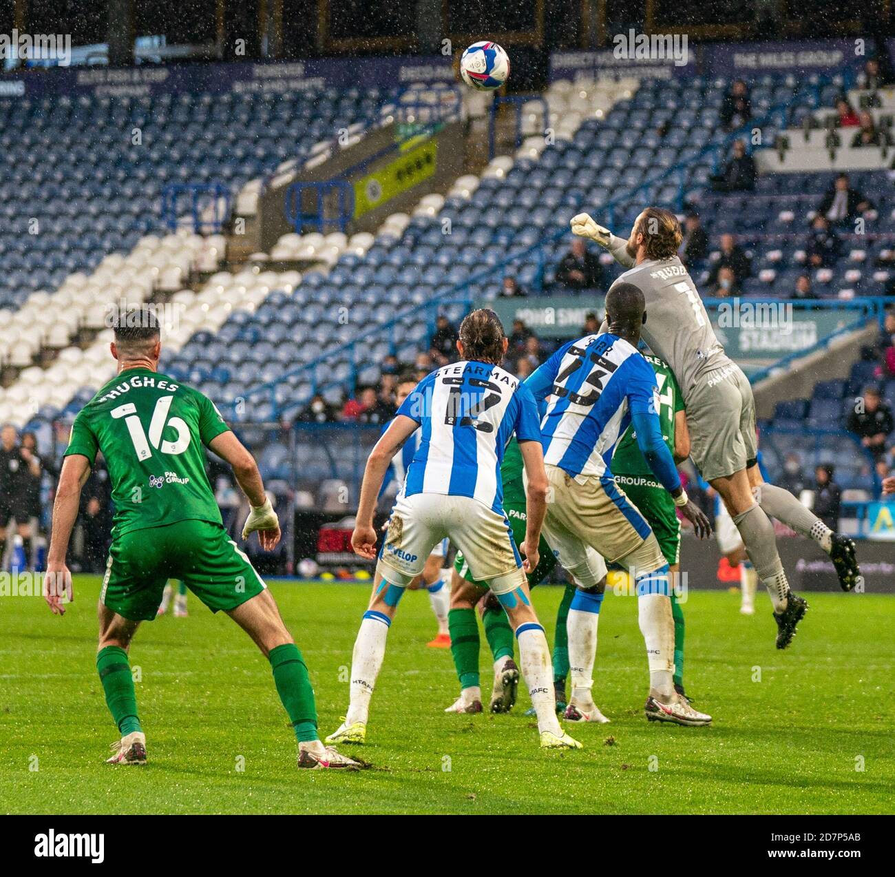 Huddersfield, UK. 24th Oct, 2020. 24th October 2020 The John Smiths Stadium, Huddersfield, Yorkshire, England; English Football League Championship Football, Huddersfield Town versus Preston North End; Declan Rudd (1) of Preston North End punches the ball clear from a cross Credit: Action Plus Sports Images/Alamy Live News Stock Photo