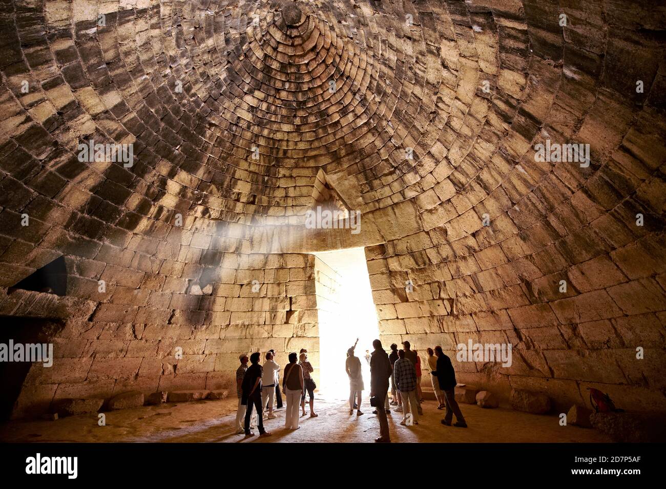 Interior of the Treasury of Atreus is an impressive 'tholos' beehive shaped tomb on the Panagitsa Hill at Mycenae Archaeological site Stock Photo
