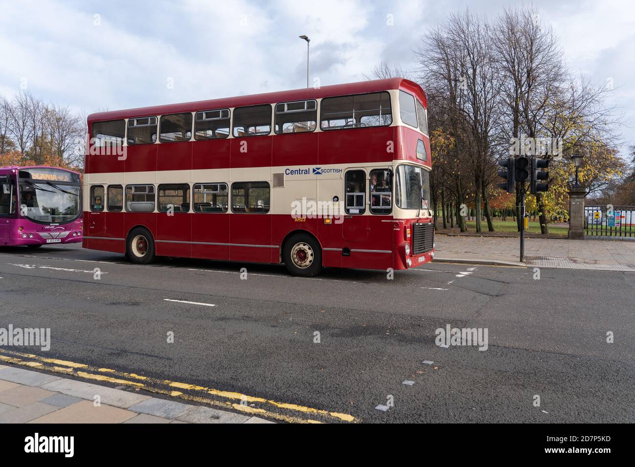 Glasgow, Scotland, UK. 24th Oct, 2020. Glasgow Vintage Vehicle Trust showcase approximately 25 of their vintage buses from their collection as they drive around the streets of Glasgow as part of their 'Centre Circle Day' Credit: Richard Gass/Alamy Live News Stock Photo