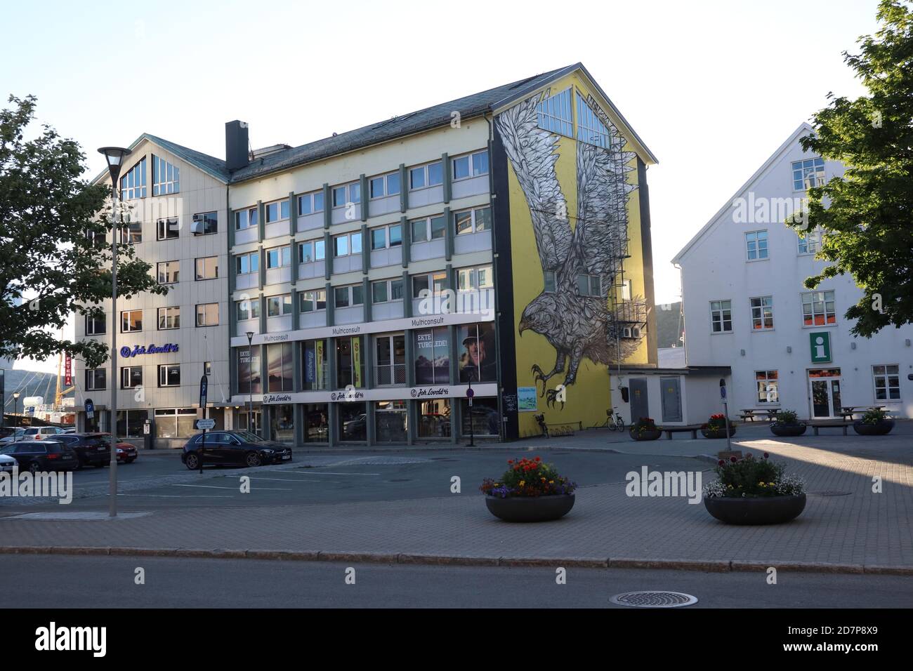 Bodo, / Norway - June 13 2019: Facade paintings in Norwegian town Bodo, European Capital of Culture 2024 Stock Photo