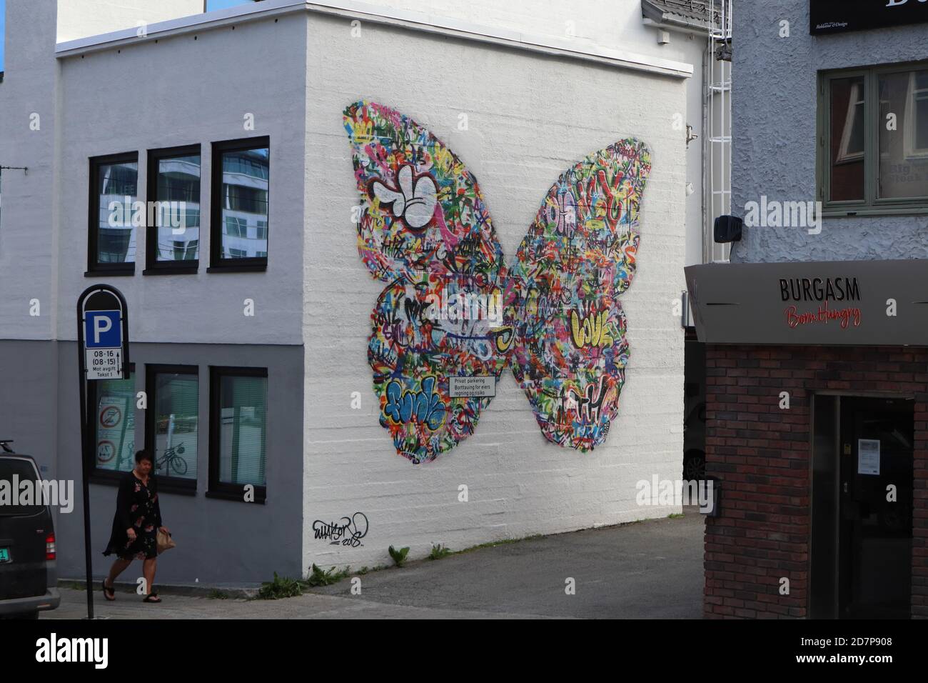 Bodo, / Norway - June 13 2019: Facade paintings in Norwegian town Bodo, European Capital of Culture 2024 Stock Photo