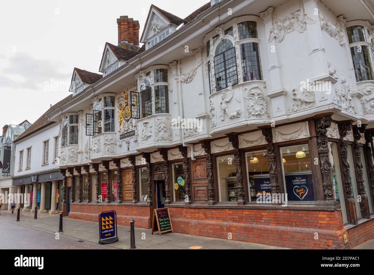 The Ancient House, (also known as Sparrowe's House), a Grade I listed building on Buttermarket, Ipswich, Suffolk, UK. Stock Photo