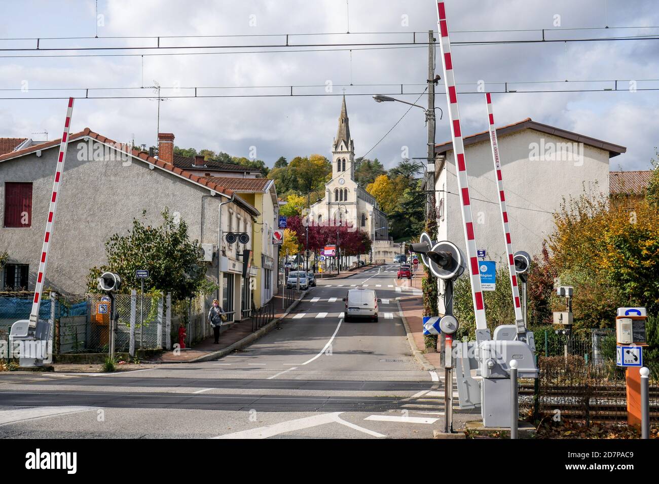 Level crossing, Vernaison, Rhone, France Stock Photo